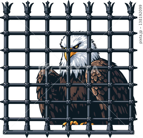 Vsai majestic bald eagle behind iron bars illustration Vsai majestic bald eagle behind iron bars illustration 138192099