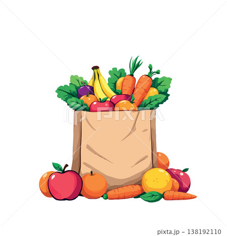 Vsai fresh produce overflowing from grocery bag Vsai fresh produce overflowing from grocery bag 138192110
