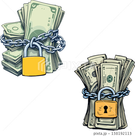 Vsai securing money with chains and padlocks concept Vsai securing money with chains and padlocks concept 138192113