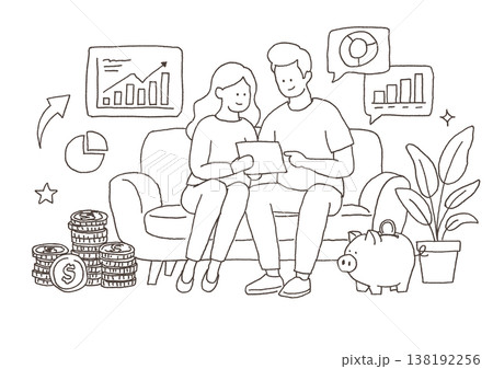 お金のことを考える夫婦 138192256