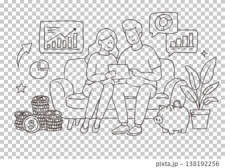 お金のことを考える夫婦 138192256