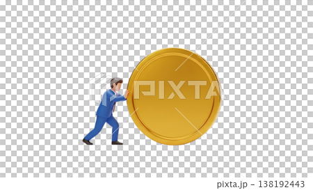 3D Character Rolling a Giant Gold Coin 138192443