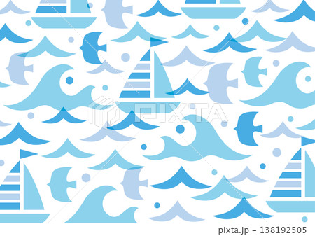 海とヨットのシンプルかわいい模様 138192505