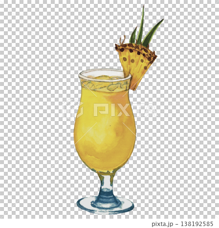 Pineapple Cocktail Watercolor Tropical Summer Drink with Ice Pineapple Cocktail Watercolor Tropical Summer Drink with Ice 138192585