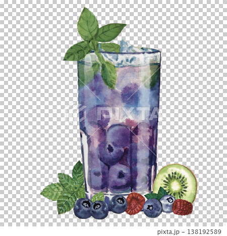 Blueberry Mojito Watercolor Fresh Berry Cocktail with Mint Blueberry Mojito Watercolor Fresh Berry Cocktail with Mint 138192589