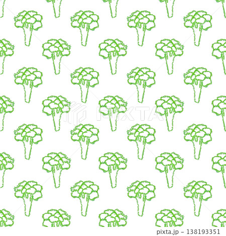 Green broccoli chalk drawing seamless pattern transparent background 138193351