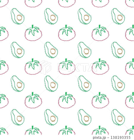 Chalk drawing tomato avocado seamless pattern transparent background Chalk drawing tomato avocado seamless pattern transparent background 138193355