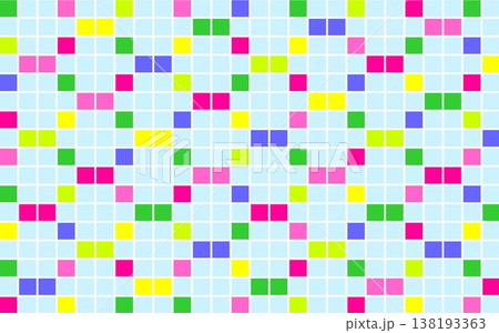 幾何学模様　四角形　水色　ピンク　グリーン 138193363