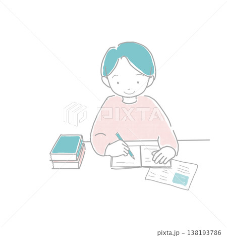 宿題や勉強をしている男の子のイラスト 宿題や勉強をしている男の子のイラスト 138193786