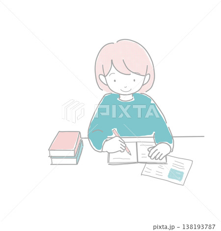 宿題や宿題や勉強をする女の子のイラスト 宿題や宿題や勉強をする女の子のイラスト 138193787