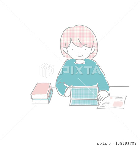 タブレットを使って勉強や宿題をする女の子のイラスト 138193788