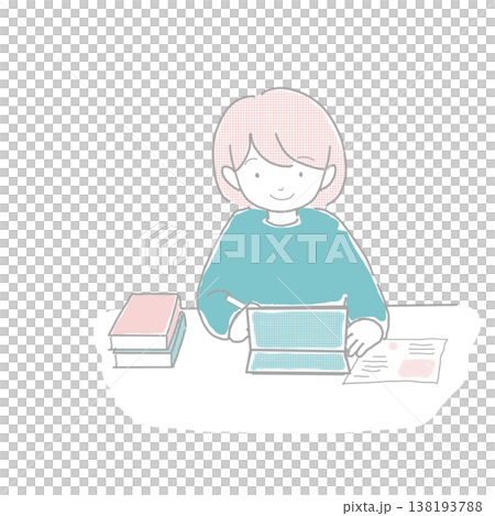 タブレットを使って勉強や宿題をする女の子のイラスト 138193788