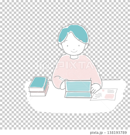 タブレットを使って勉強や宿題をする男の子のイラスト タブレットを使って勉強や宿題をする男の子のイラスト 138193789
