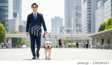 自立を支える盲導犬とビジネスパーソン 138194167