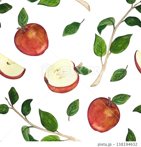 apple with leaf seamless pattern watercolor apple with leaf seamless pattern watercolor 138194632