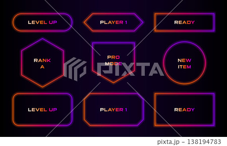 ネオンゲームUI フレームセット HUDバッジ eスポーツデザイン 138194783