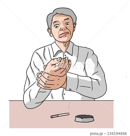 タバコを吸っていて脳梗塞を発症した男性のイラスト タバコを吸っていて脳梗塞を発症した男性のイラスト 138194898