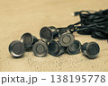 Grey parking sensors with wires on the concrete surface 138195778