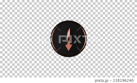 3D rubber texture medal, downward arrow (bronze), decline/decrease icon, transparent background. 3D rubber texture medal, downward arrow (bronze), decline/decrease icon, transparent background. 138196240
