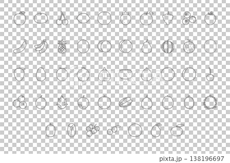 簡約線條藝術水果圖示集，47種，輪廓水果插圖 138196697