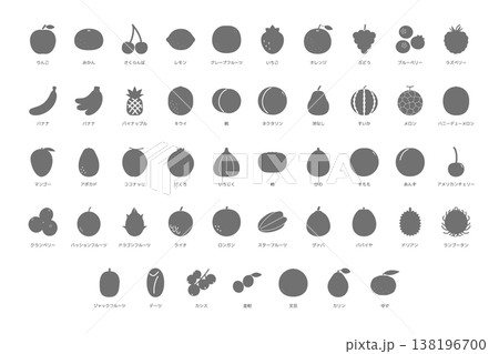 果物名入り白黒フルーツアイコンセット 47種 食育向けモノクロイラスト 果物名入り白黒フルーツアイコンセット 47種 食育向けモノクロイラスト 138196700