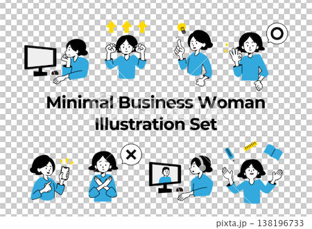 Minimalist business woman illustration set (SNS, work, study, IT) Minimalist business woman illustration set (SNS, work, study, IT) 138196733