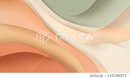 Abstract flowing gradient composition with layered ribbon-like curves. Abstract pastel gradient waves background soft beige orange minimal design. 138196872