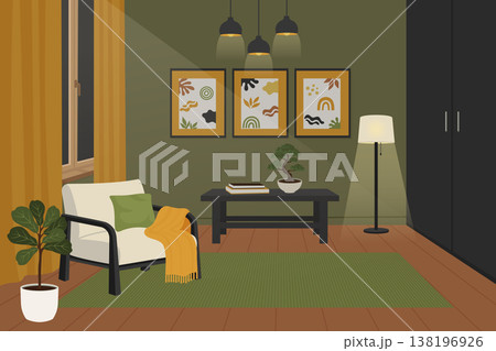 Cozy reading nook interior with armchair and floor lamp vector illustration. Cozy reading nook interior with armchair and floor lamp vector illustration. 138196926