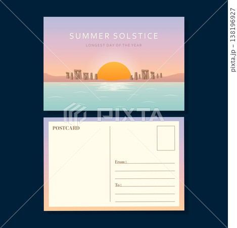Summer solstice postcard design with ancient stone circle vector illustration. Summer solstice postcard design with ancient stone circle vector illustration. 138196927