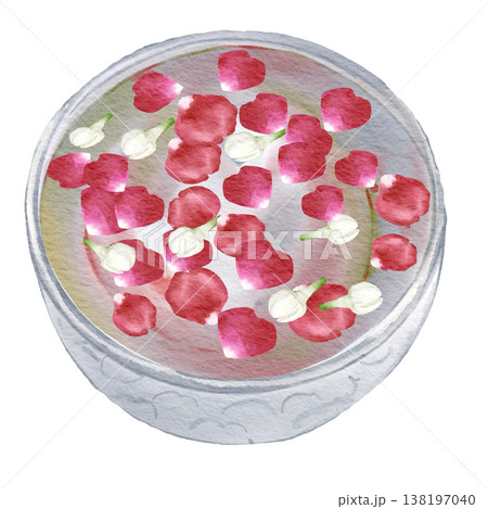 Thai Floral Floating Bowl with Rose Petals Traditional Water Decoration 138197040
