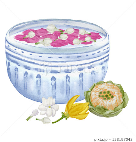 Thai Ceramic Bowl with Floating Flowers and Jasmine Decoration Traditional Style 138197042