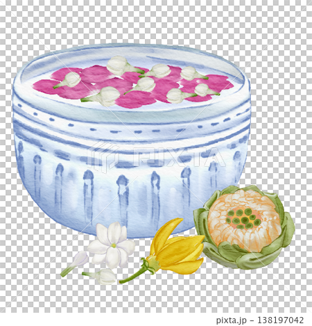 Thai Ceramic Bowl with Floating Flowers and Jasmine Decoration Traditional Style 138197042