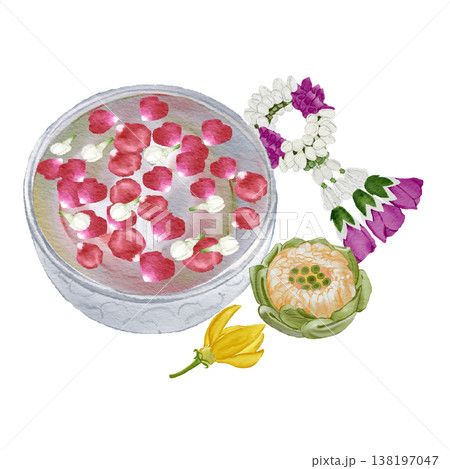 Thai Flower Garland with Floating Floral Bowl Traditional Cultural Decoration 138197047