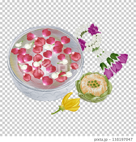 Thai Flower Garland with Floating Floral Bowl Traditional Cultural Decoration Thai Flower Garland with Floating Floral Bowl Traditional Cultural Decoration 138197047