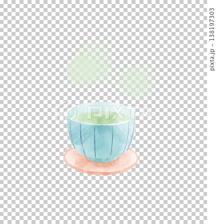 緑茶 湯呑み 水彩 イラスト かわいい デフォルメ 日本茶 お茶 休憩 和食 素材 138197303