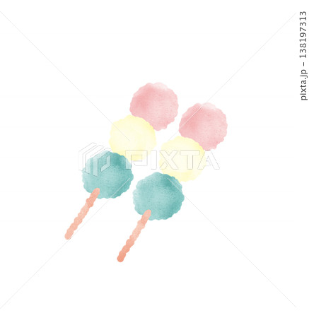 三色団子 二つ 水彩 イラスト かわいい デフォルメ 花見団子 団子 和菓子 春 素材 138197313