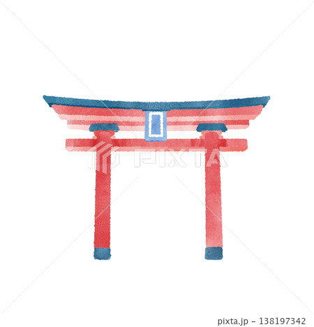鳥居 赤い鳥居 水彩 イラスト かわいい デフォルメ 神社 日本文化 観光 素材 138197342