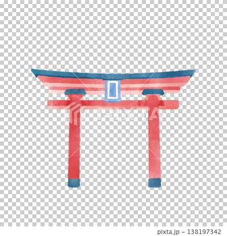 鳥居 赤い鳥居 水彩 イラスト かわいい デフォルメ 神社 日本文化 観光 素材 138197342
