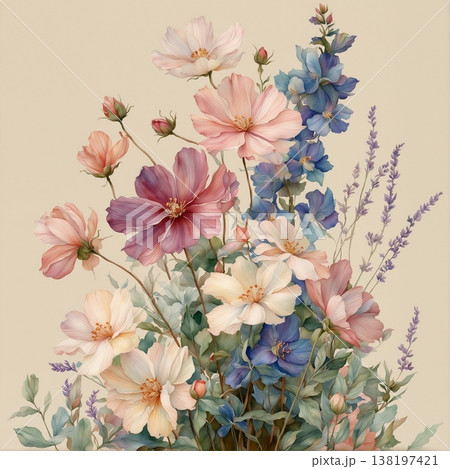watercolor painting of leaf and flowers 138197421