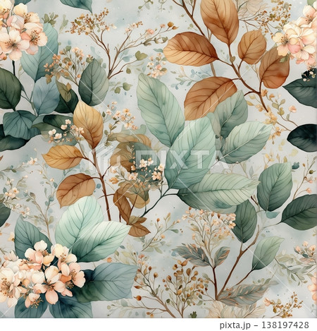 watercolor painting of leaf and flowers 138197428