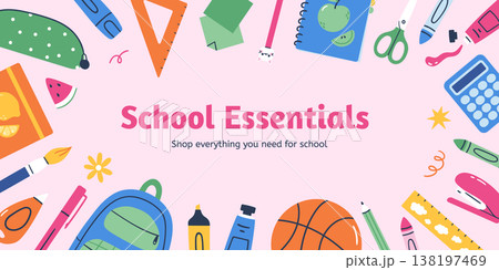 School essentials bannerのイラスト素材 [138197469] - PIXTA