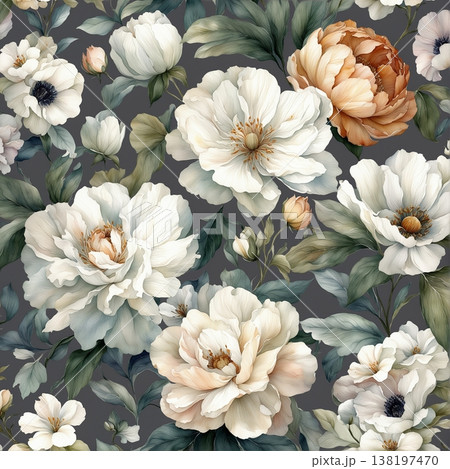 watercolor painting of leaf and flowers pattern watercolor painting of leaf and flowers pattern 138197470