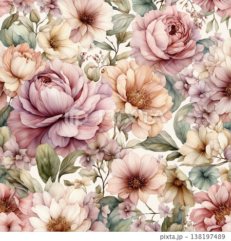 watercolor painting of leaf and flowers pattern 138197489