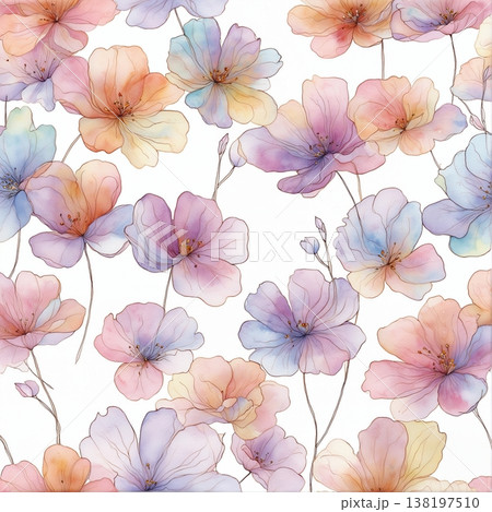 watercolor painting of leaf and flowers pattern 138197510
