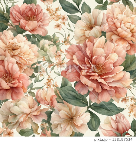 watercolor painting of leaf and flowers pattern watercolor painting of leaf and flowers pattern 138197534