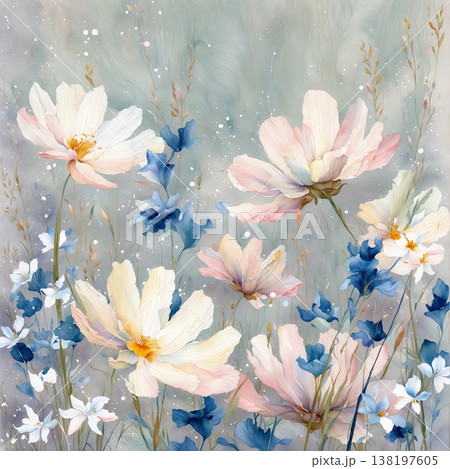 watercolor painting of leaf and flowers pattern watercolor painting of leaf and flowers pattern 138197605