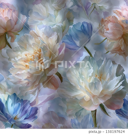 watercolor painting of leaf and flowers pattern 138197624