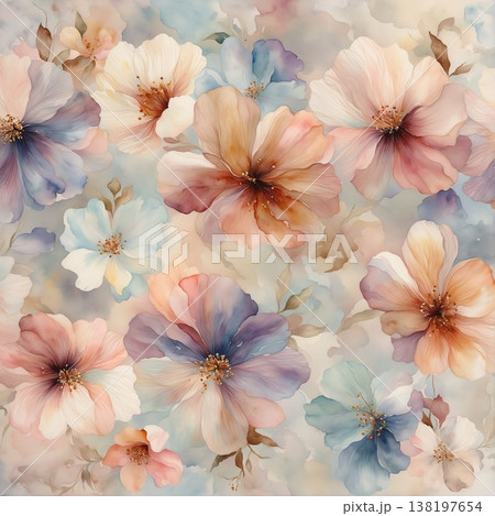 watercolor painting of leaf and flowers pattern watercolor painting of leaf and flowers pattern 138197654