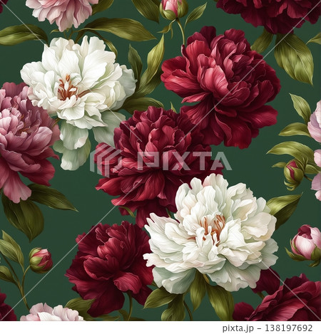 watercolor painting of leaf and flowers pattern 138197692