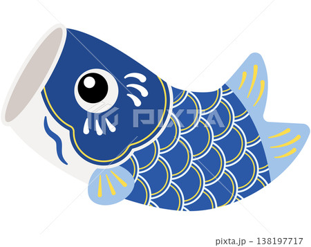 跳ねるかわいい鯉のぼりの単品イラスト（青） 138197717